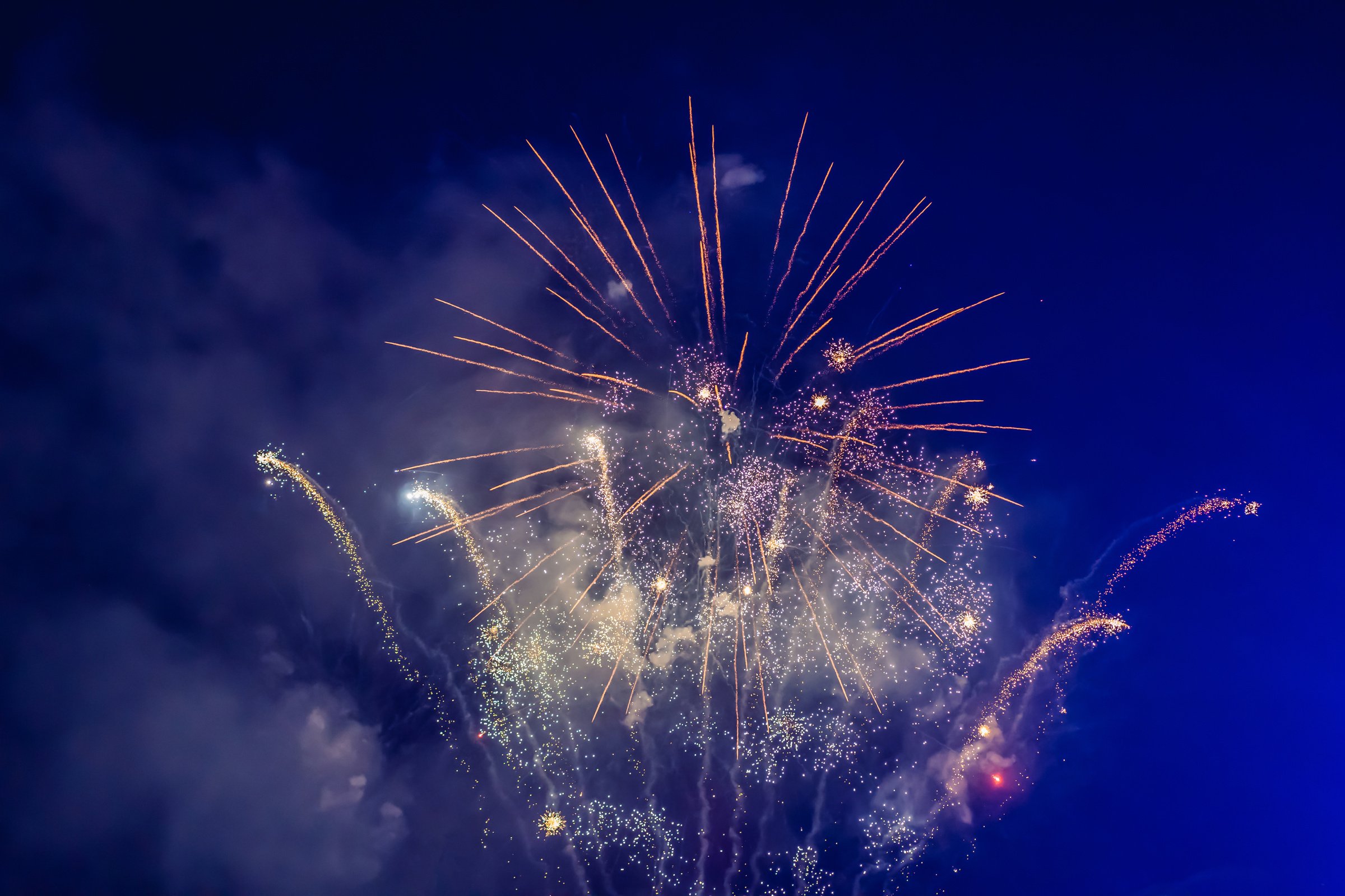 Colorful Holiday Fireworks in the Evening Sky